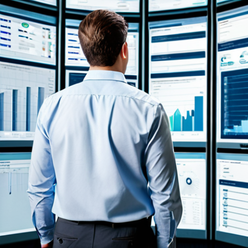A focused professional IT engineer, fully clothed in a modest business shirt and trousers, standing in a modern, well-lit data center. They are observing a large, multi-panel display. On the left panel, raw, unstructured log data streams chaotically, represented by dense lines of text. On the right panel, the same data is transformed into clear, vibrant visualizations, including organized graphs and actionable dashboards, depicting system health and performance. The scene conveys a sense of transformation from complexity to clarity, emphasizing operational intelligence. perfect anatomy, correct proportions, natural pose, well-formed hands, proper finger count, natural body proportions, professional photography, high quality, safe for work, appropriate content, family-friendly.
