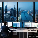 클라우드 기반 실시간 데이터 처리 파이프라인 솔루션 - A modern high-tech office environment showing diverse professionals collaborating around large trans...